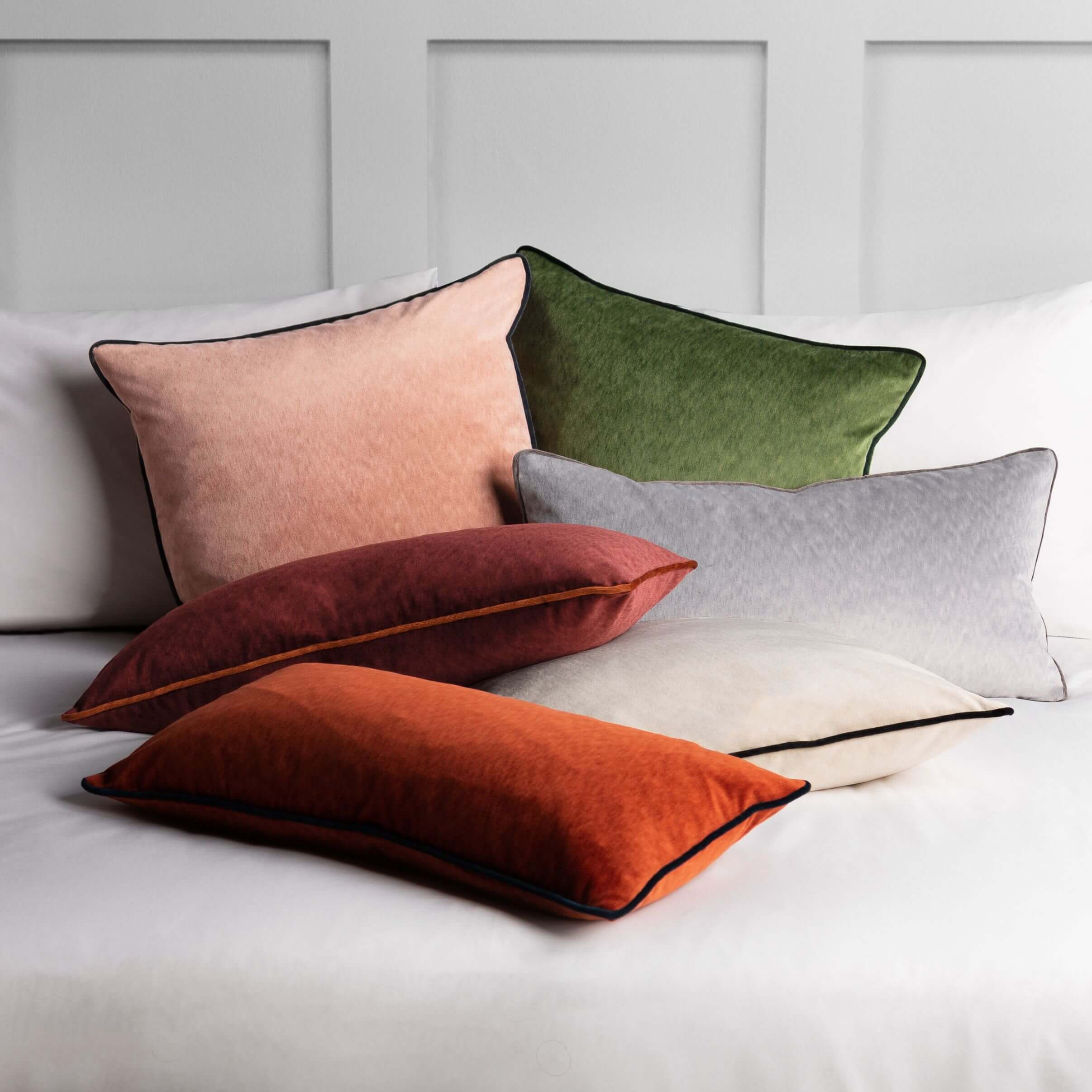 Velvet Contrast Piped Cushion Cushions Feather Black