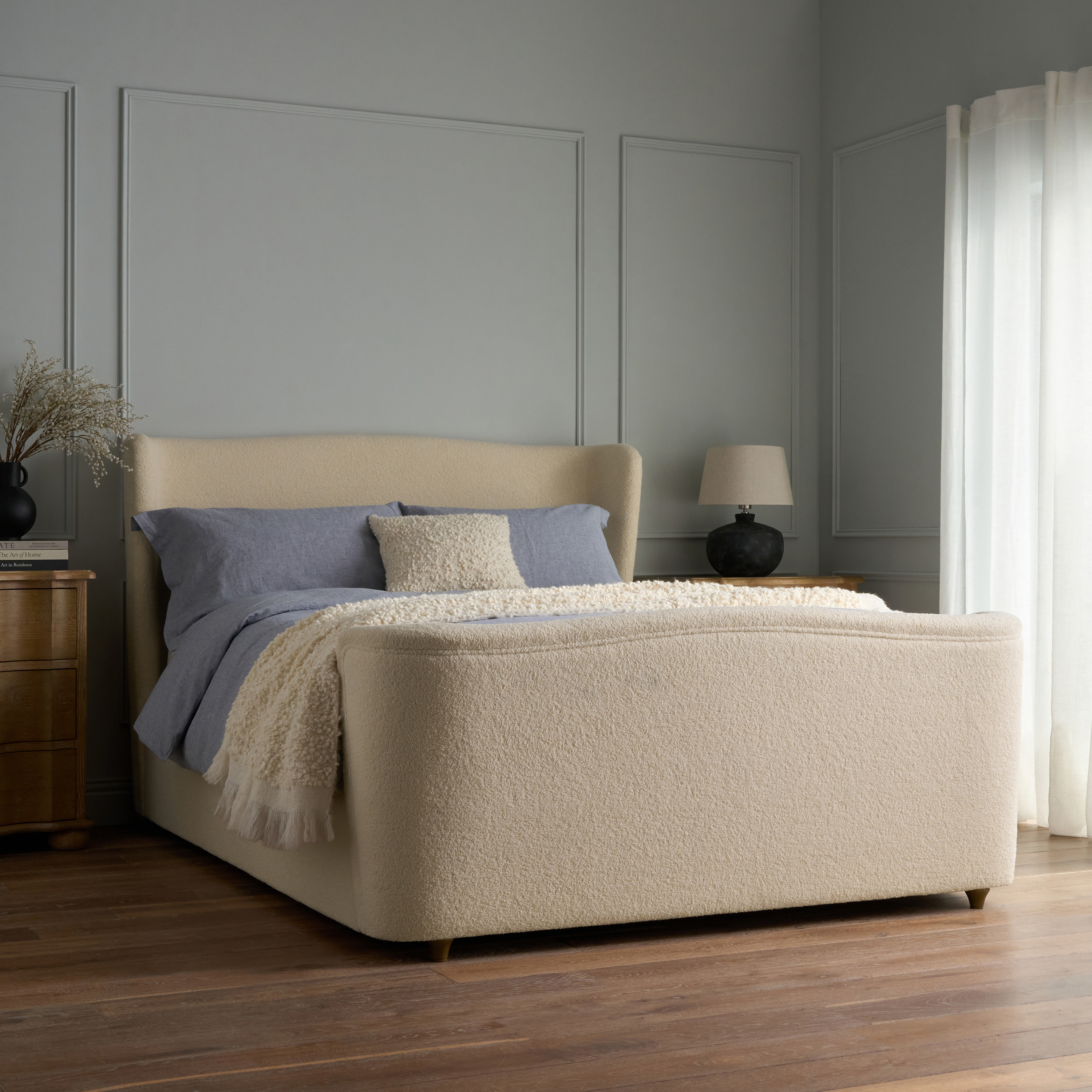 Charlotte Electric Ottoman Bed, King - Bouclé Natural
