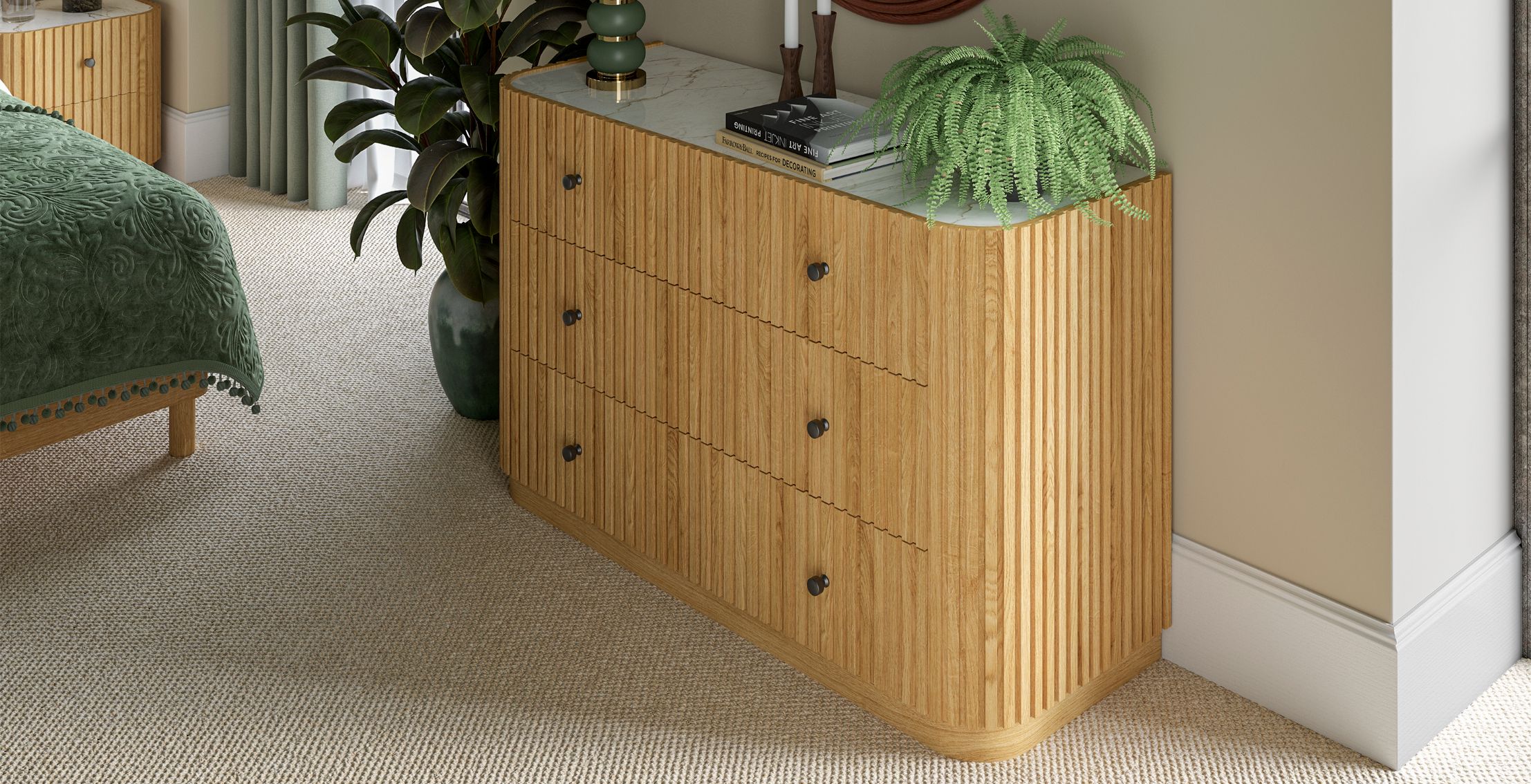 Jacob 3 Drawer Chest Natural Wood White Marble
